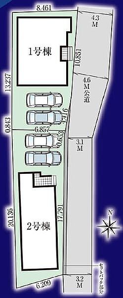接道方向と配置計画が分かる区画図です