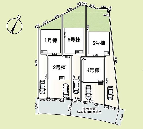 全体配置と接道方向が分かる区画図です