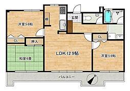 クレスト壺川中公園 3LDKの間取図画像