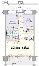 レーヴグランディてだこ浦西駅前 2LDKの間取図画像
