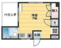 久米ハイム ワンルームの間取図画像