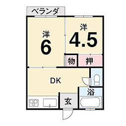 曽我部アパート 2DKの間取図画像