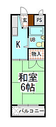 祓川ハイツ 1Kの間取図画像
