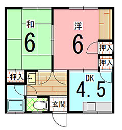 安田アパート 2DKの間取図画像