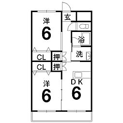 ビュー・ハイム 2DKの間取図画像