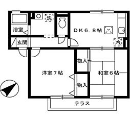 エルム・ウッドB 2DKの間取図画像