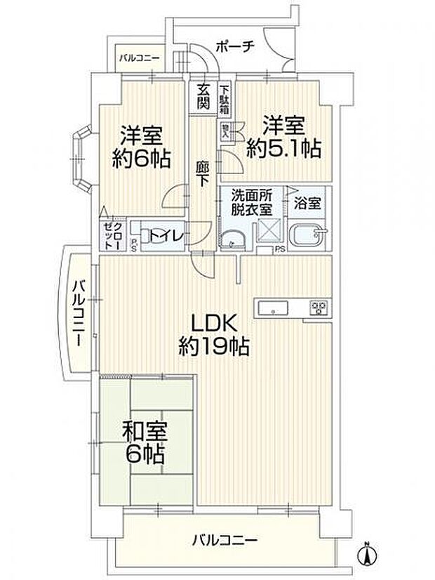 再生マンション：ダイアパレスシャトーヴュー萱町3LDK(3LDK) 2階の間取り