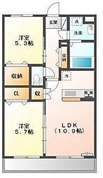 アンフィニ中萩 2LDKの間取図画像