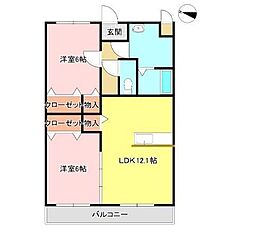 コーンハイツII 3階2LDKの間取り