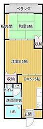 ハウス三木 2DKの間取図画像