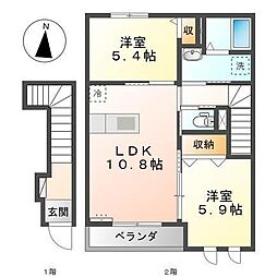 ディアベルジュ輝 2LDKの間取図画像
