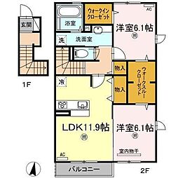 Grace・K 2階2LDKの間取り