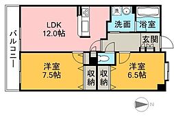 タロックス新居浜 2階2LDKの間取り