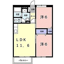 アビデ三喜・石田 2階2LDKの間取り