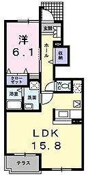 メゾンドカルムB 1LDKの間取図画像