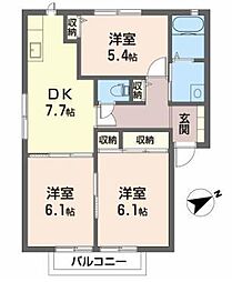 メゾンリブラB 3DKの間取図画像