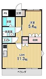 T・Yハイツ二号 1LDKの間取図画像