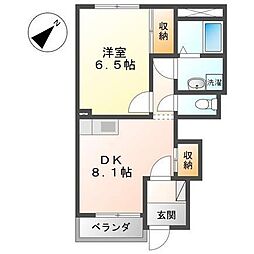 サンコートひうちB 1DKの間取図画像