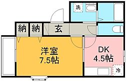イトーピアI 2階1DKの間取り