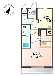 アヴェニール壱番館 2階1LDKの間取り