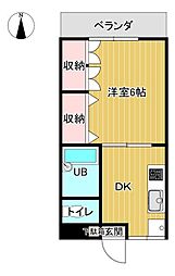 サンフローラル 3階1DKの間取り