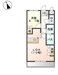 リバティタウン2番館 1階1LDKの間取り