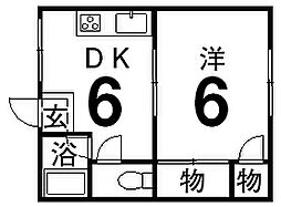 北条駅前アパート 2階1DKの間取り