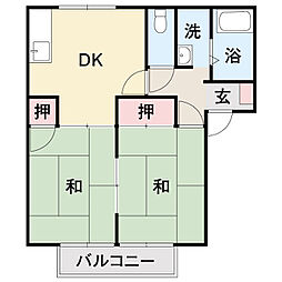 ヴィラチャーリーE 2DKの間取図画像