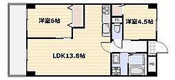 オレンジコート高松北棟 2LDKの間取図画像