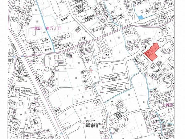案内図。コメダ珈琲やマルナカなどから近く、便利な立地です。