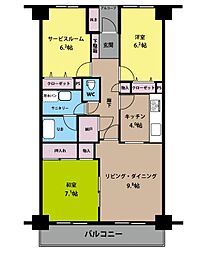 高松市 花ノ宮町2丁目 (三条駅) 4階 2SLDK 2SLDKの間取り