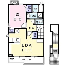 リヴェールV 201 2階1LDKの間取り