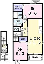 ベアート　サリーナ 203 2階2LDKの間取り