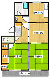 桜ケ丘マンションE 2LDKの間取図画像