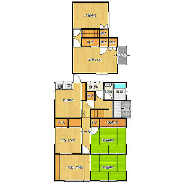 新居浜市松の木町 一戸建(6DK)の間取り