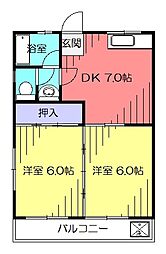 ハイツアサイ／高知市南元町／2DK 2階2DKの間取り