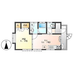 高知市鴨部　1DK　最上階(初期費用減額CP) 3階1DKの間取り