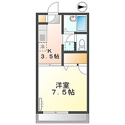高知市神田 1K 最上階 2階1Kの間取り