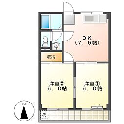 高知市南河ノ瀬町　2DK　4F（ペット可2匹迄・P1台込） 4階2DKの間取り
