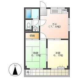 高知市南河ノ瀬　2DK　5F（ペット2匹迄相談可・P1台込） 5階2DKの間取り