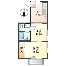 高知市梅ノ辻 2K 2F(初期費用減額CP) 2階2Kの間取り
