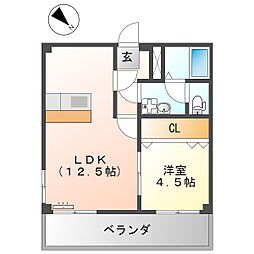 高知市朝倉丙 1LDK 5F(初期費用減額CP) 3階1LDKの間取り