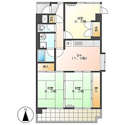 高知市東城山町　3DK　4F（P有・最上階・角部屋） 4階3DKの間取り