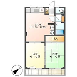 高知市神田　2LDK　4F（初期費用減額CP） 4階2LDKの間取り