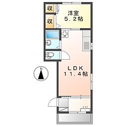 高知市上町4 1LDK 2F 2階1LDKの間取り