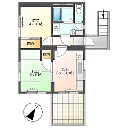 高知市万々　2DK　5F（温泉水・P2台可・季節感じる物件） 5階2DKの間取り