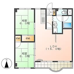 高知市城山町　2LDK　4F（初期費用減額CP） 4階2LDKの間取り
