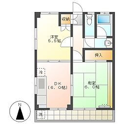高知市宮前町　2DK　2F（南向・P有高さ制限有） 2階2DKの間取り