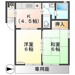 高知市北高見町 2K 1F(初期費用減額CP) 1階2Kの間取り