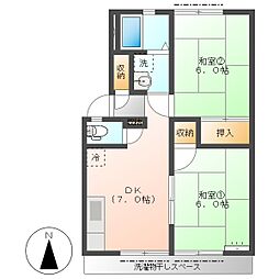 高知市神田 2DK 1F 1階2DKの間取り
